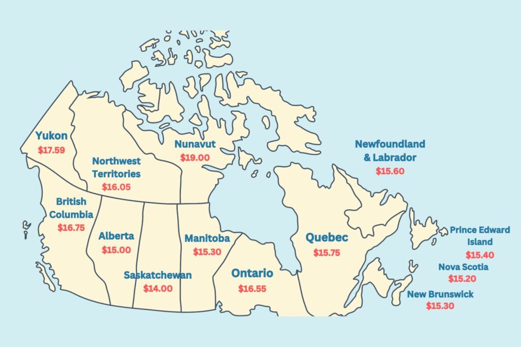 Canada Map of Minimum Wage by Province